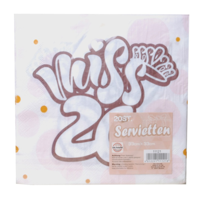 Udo Schmidt Servietten Miss 20 roségold 20-tlg aus Papier elegante Tischdekoration für den 20. Geburtstag